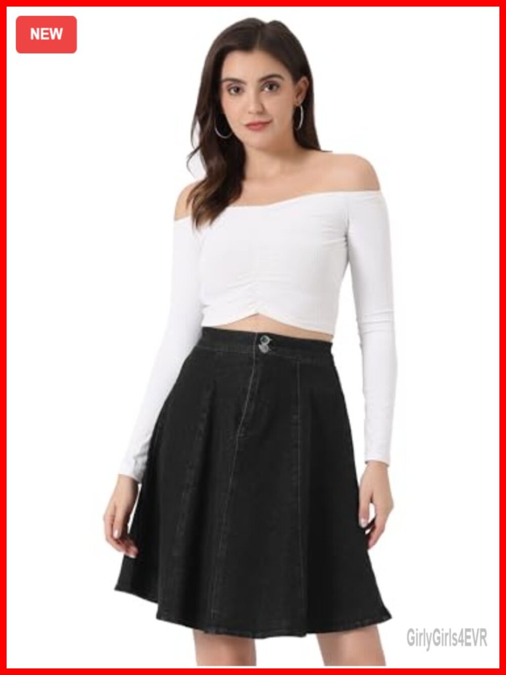 High Waist Stretch A-Line Denim Jean Skirt Flared Pleated Casual
